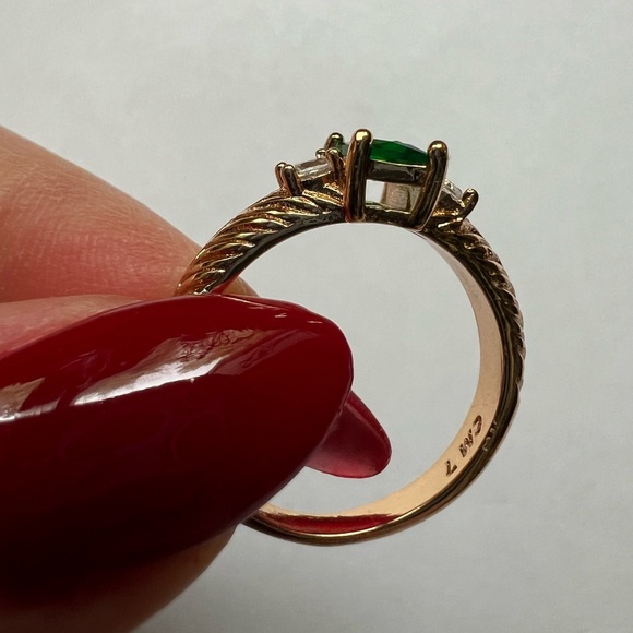 Emerald Cut Green 3-Stone Ring - Size 7, Gold Tone - Picture 4 of 15